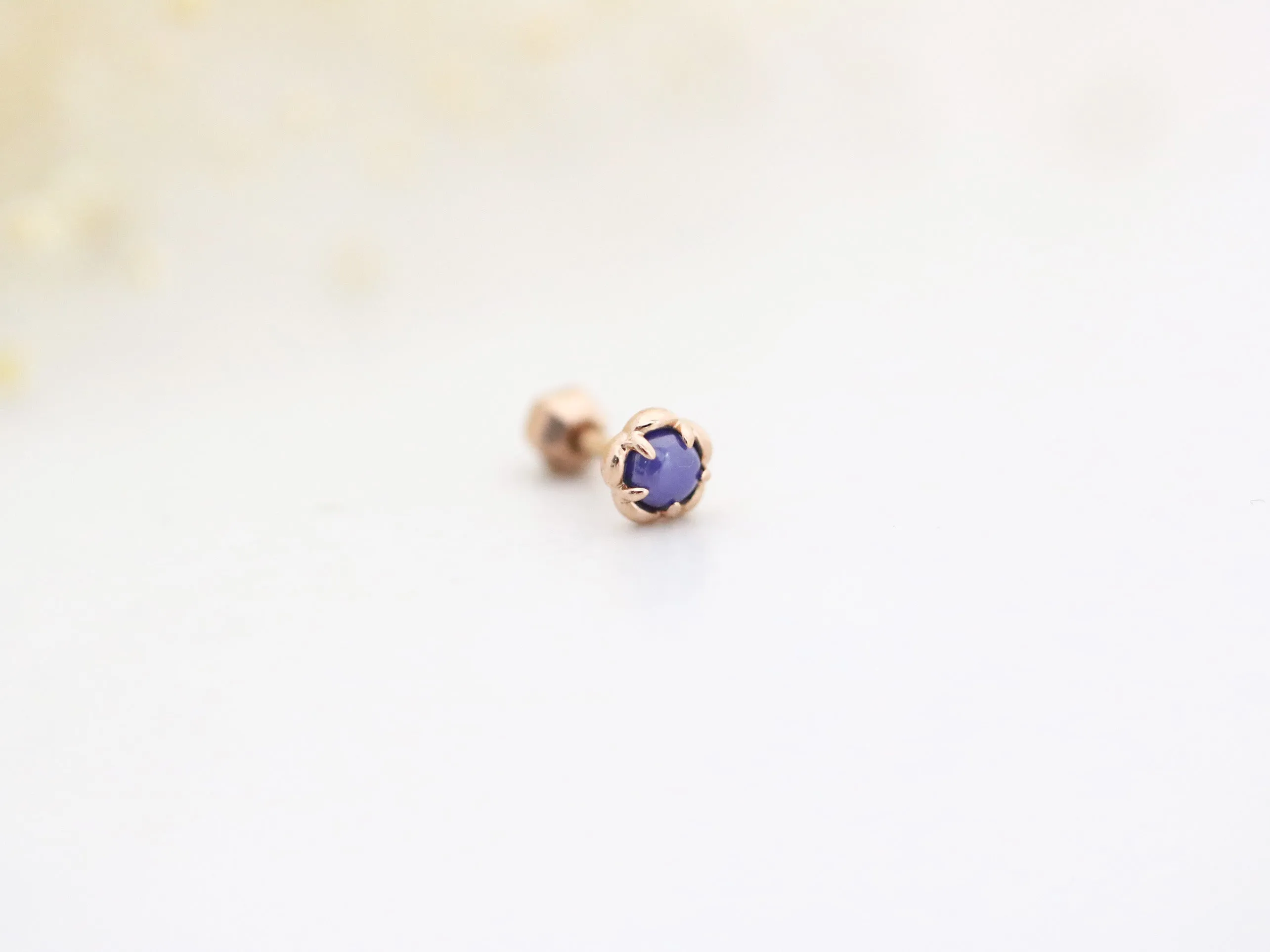 14K 18K Solid Gold Bezel Flower Helix Tragus Cartilage Conch Barbell Piercing Earring Stud